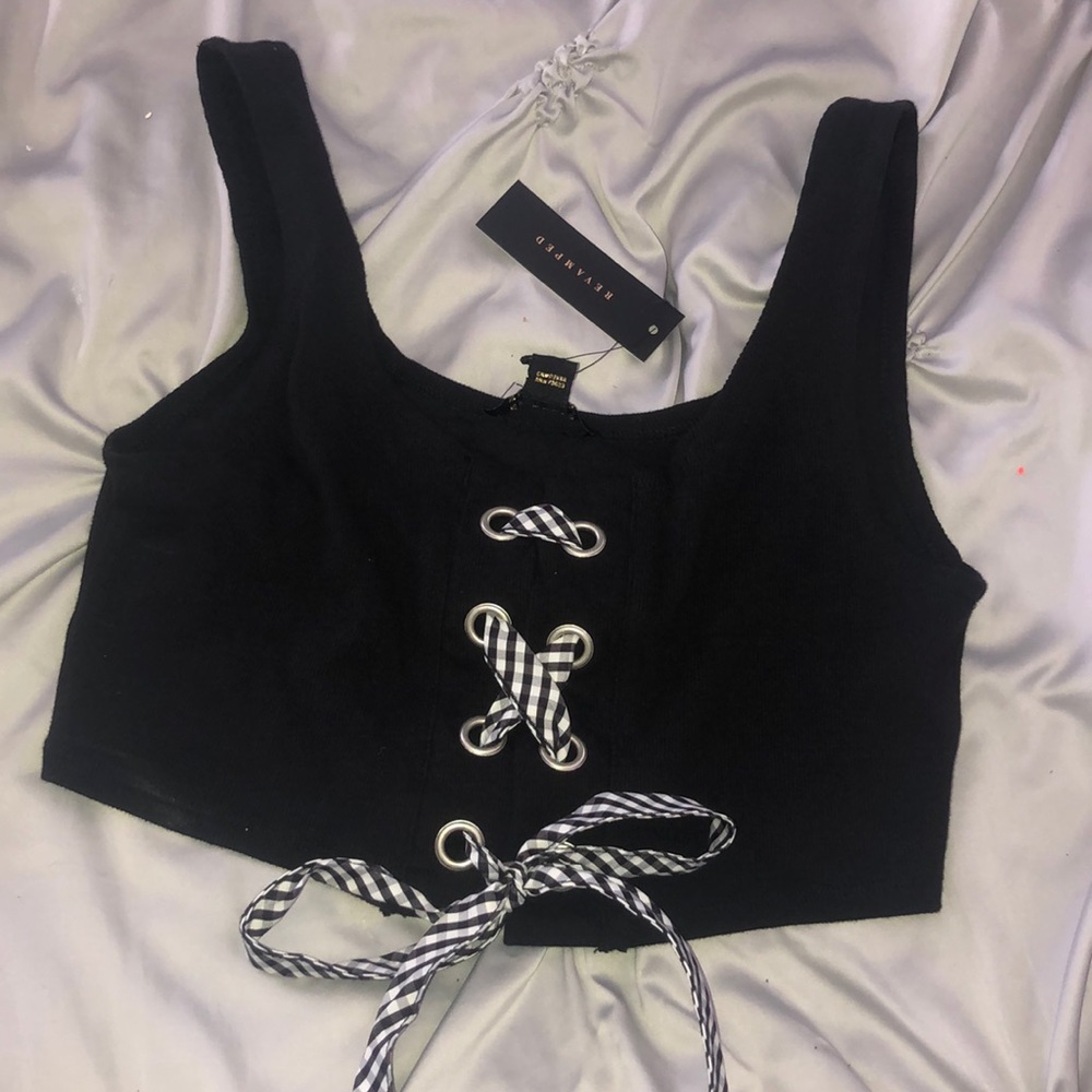 NWT black sweater crop top with bow size L